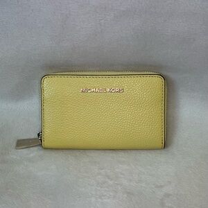 Michael Kors Yellow Pebbled Zip Card Holder